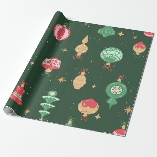 stijl kerst ornament patroon - groen cadeaupapier (Uitgerold)