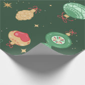 stijl kerst ornament patroon - groen cadeaupapier (Hoek)