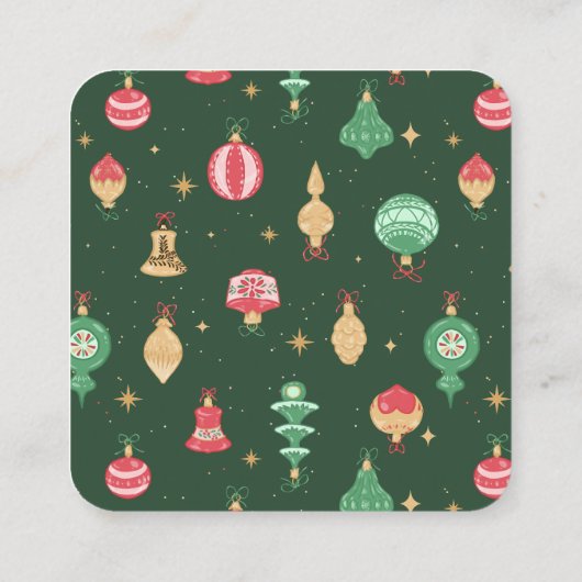  stijl kerst ornament patroon - groen vierkante visitekaartje (Achterkant)