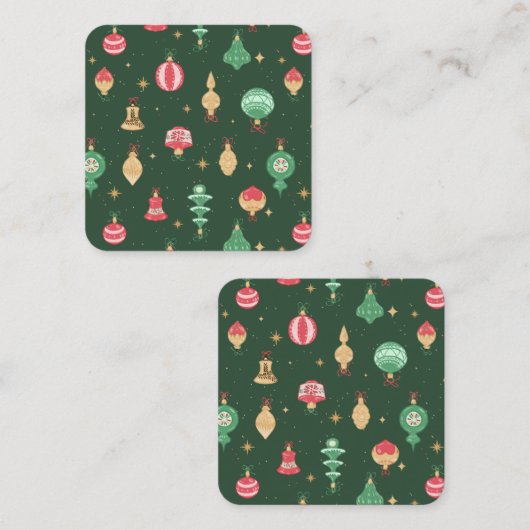 stijl kerst ornament patroon - groen vierkante visitekaartje (Voorkant / Achterkant)