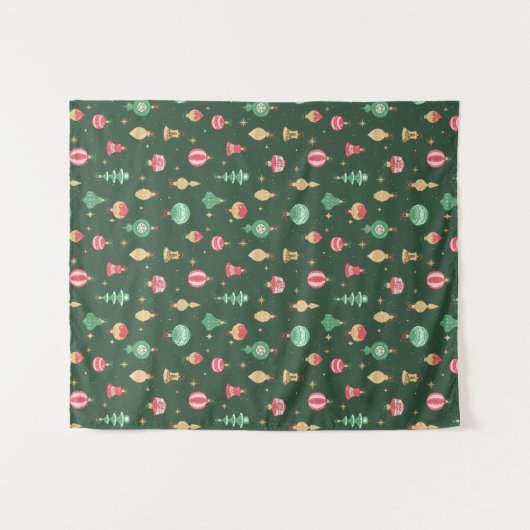 stijl kerst ornament patroon - groen wandkleed (Voorkant (horizontaal))