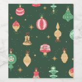  stijl kerst ornament patroon - groen wijn etiket (Enkel label)