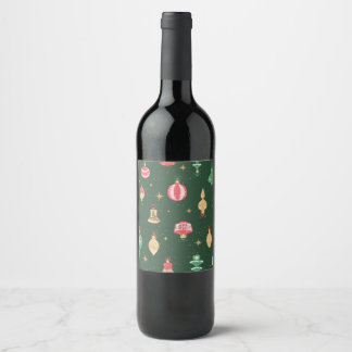 stijl kerst ornament patroon - groen wijn etiket