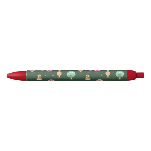 stijl kerst ornament patroon - groen zwarte inkt pen (Voorkant)