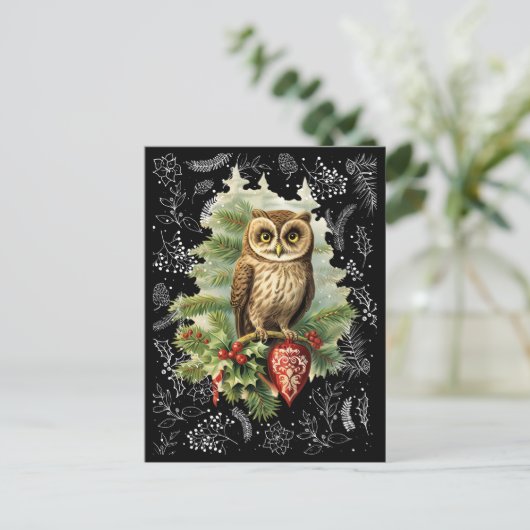 stijl kerst sneeuwuil en Evergreen Briefkaart (Staand voorkant)