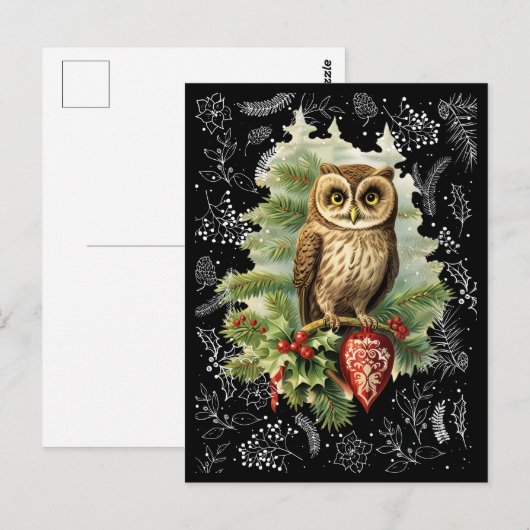 stijl kerst sneeuwuil en Evergreen Briefkaart (Voorkant / Achterkant)