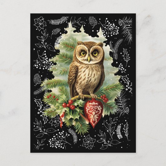  stijl kerst sneeuwuil en Evergreen Briefkaart (Voorkant)