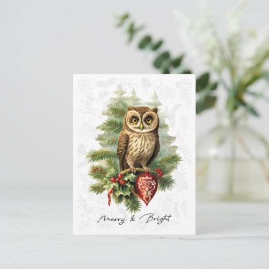  stijl kerst sneeuwuil en Evergreen Briefkaart (Staand voorkant)