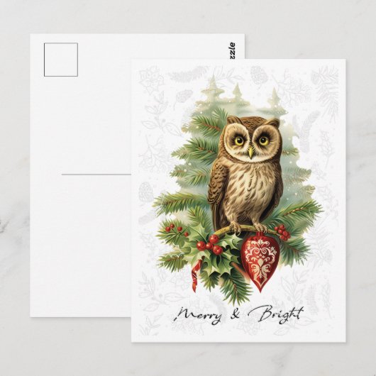 stijl kerst sneeuwuil en Evergreen Briefkaart (Voorkant / Achterkant)