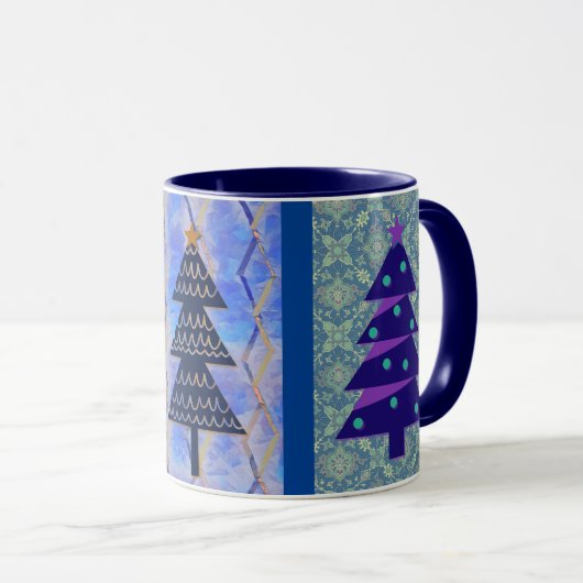 Stijl Kerstboom Blauwe Kunst Mok Cup (Voorkant rechts)