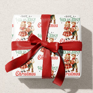 Stijl Kerstmis Kinderen Holly Jolly Cadeaupapier