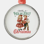 Stijl Kerstmis Kinderen Holly Jolly Metalen Ornament (Voorkant)