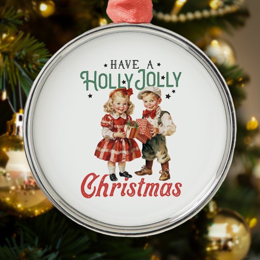 Stijl Kerstmis Kinderen Holly Jolly Metalen Ornament