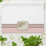 stijl keukenhanddoek<br><div class="desc">Tinten van roze en grijs op een keukenhanddoek met een antiek Frans bloemenlabel. Zeer mooi in een rustieke, landelijke of armoedige chique geïnspireerde keuken.</div>