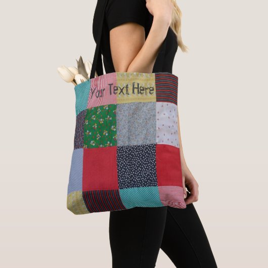 stijl kleurrijke vierkantjes patchwork tote bag (Dichtbij)