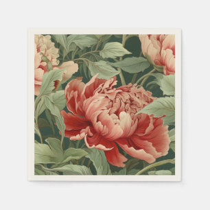  stijl koraal en blozen pioenentuin met patroon servet