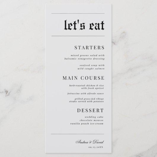 stijl krant kijken laat eten bruiloft menu (Voorkant)