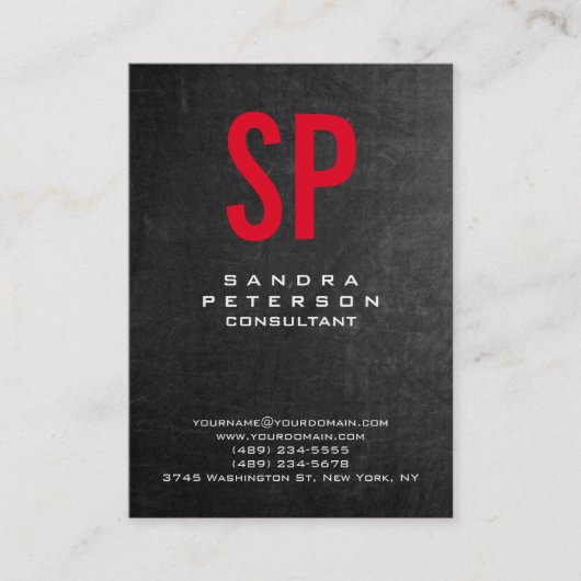 Stijl Krijtbord Grijs Rood Monogram Professional Visitekaartje (Voorkant)