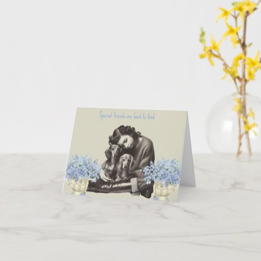  stijl lang haar teckel Kaart (Gele Bloem)