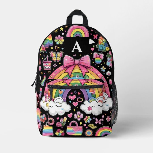 Stijl Leuke Meisjes Monogram Zwart School kinder Bedrukte Rugzak (Voorkant)