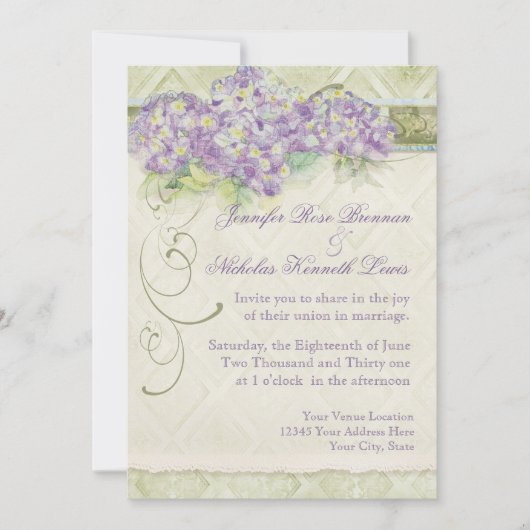 stijl Lila hortensia - bruiloft uitnodiging (Voorkant)