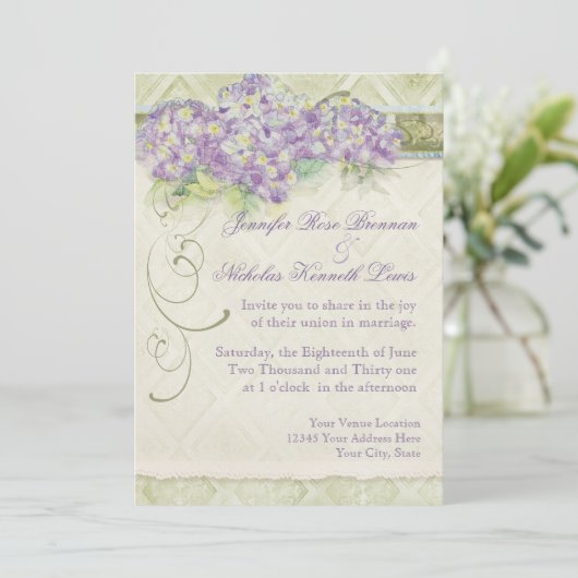 stijl Lila hortensia - bruiloft uitnodiging (Staand voorkant)