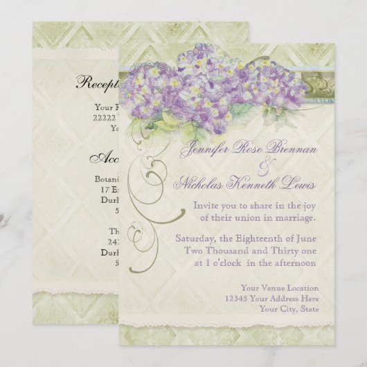 stijl Lila hortensia - bruiloft uitnodiging (Voorkant / Achterkant)