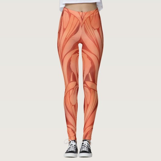  stijl Lily Art Nouveau Oranje Leggings (Voorkant)