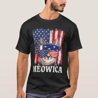 stijl Meowica Kat 4 juli Amerikaanse Fla T-shirt