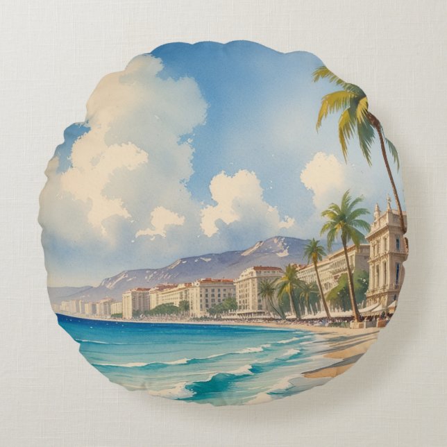 stijl Monte Carlo Beach Travel Rond Kussen (Voorkant)