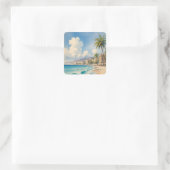  stijl Monte Carlo Beach Travel Vierkante Sticker (Tas)
