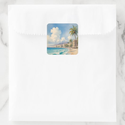 stijl Monte Carlo Beach Travel Vierkante Sticker (Tas)