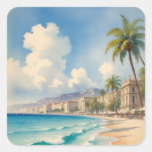 stijl Monte Carlo Beach Travel Vierkante Sticker (Voorkant)