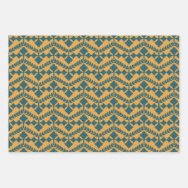  stijl mosterd en blauwgroen inpakpapier vel