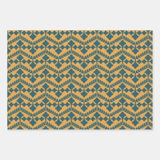  stijl mosterd en blauwgroen inpakpapier vel (Voorkant)