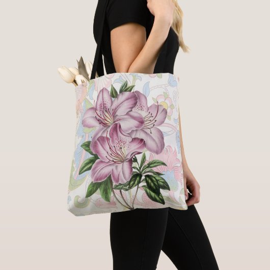  stijl Mulberry Roze Lily Flower Canvas tas (Dichtbij)