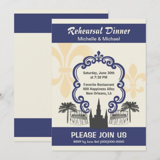  stijl New Orleans Wedding Blue Kaart (Voorkant / Achterkant)