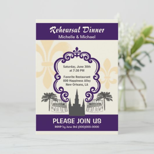  stijl New Orleans Wedding Event Paars Kaart (Staand voorkant)