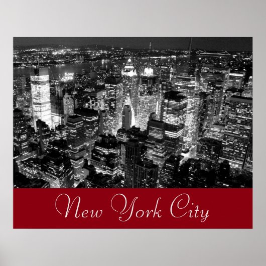  stijl New York City Zwart Wit Rood Poster (Voorkant)