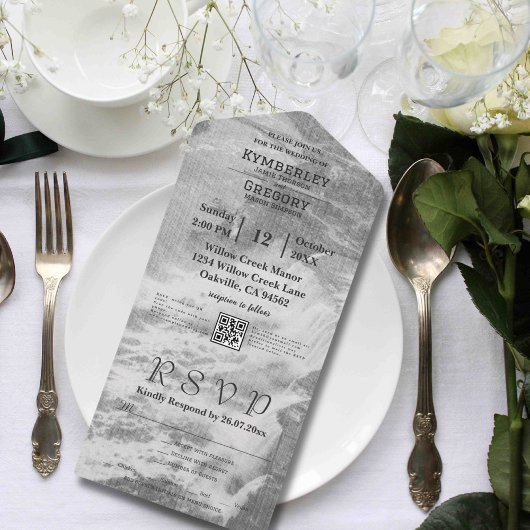  Stijl Niagara Herfsten Zwart Wit QR Code All In One Uitnodiging