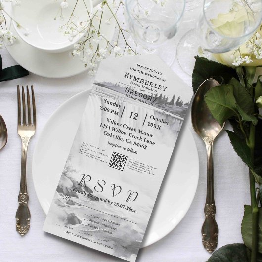  Stijl Niagara Herfsten Zwart Wit QR Code All In One Uitnodiging