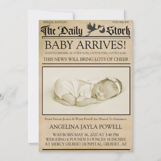  stijl Nieuwsbrief Geboorteaankondiging Kaart (Voorkant)