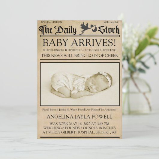  stijl Nieuwsbrief Geboorteaankondiging Kaart (Staand voorkant)