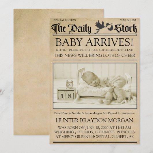  stijl Nieuwsbrief Geboorteaankondiging Kaart (Voorkant / Achterkant)