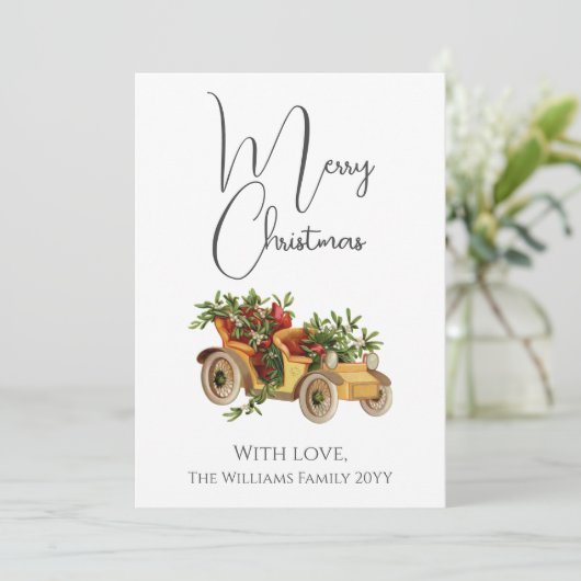  stijl Oude auto Mistletoe Kerst Feestdagenkaart (Staand voorkant)