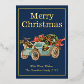 stijl Oude auto Mistletoe Kerstmis Goud Folie Feestdagenkaart (Voorkant)