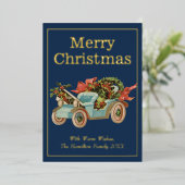stijl Oude auto Mistletoe Kerstmis Goud Folie Feestdagenkaart (Staand Voorkant)