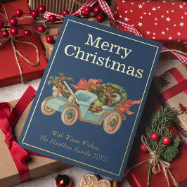  stijl Oude auto Mistletoe Kerstmis Goud Folie Feestdagenkaart