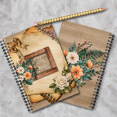  Stijl Oude Papier Bloemen op Hessian Notitieboek