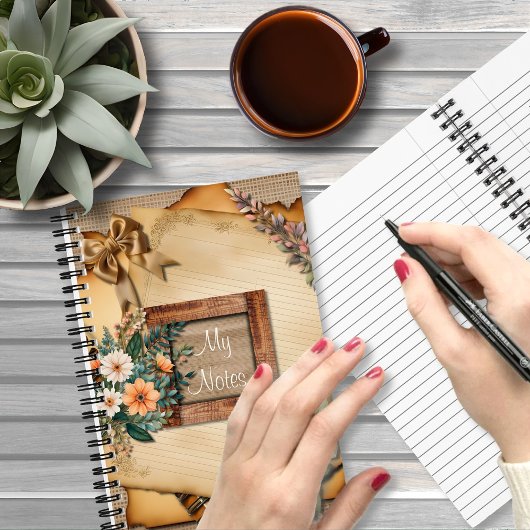  Stijl Oude Papier Bloemen op Hessian Notitieboek